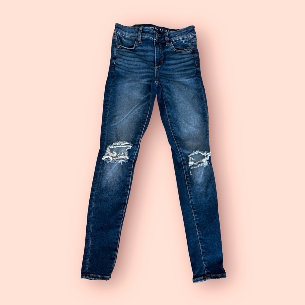 AMERICAN EAGLE Dark Wash Distressed Skinny Jeans Size 2